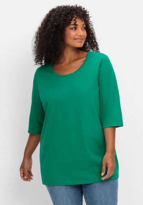 Sheego 3/4-Arm-Shirt Mit Rundhalsausschnitt, Gerade Schnittform - Grün Sheego