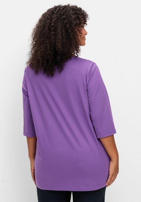Sheego 3/4-Arm-Shirt Mit Rundhalsausschnitt, Gerade Schnittform - Lila Sheego