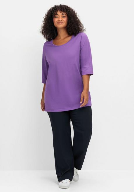 Sheego 3/4-Arm-Shirt Mit Rundhalsausschnitt, Gerade Schnittform - Lila Sheego