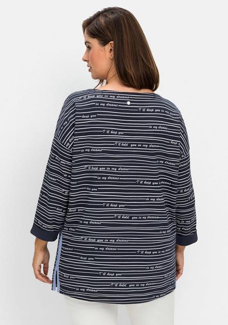 Sheego 3/4-Arm-Shirt Mit Streifen Und Wordingprint - Nachtblau Gemustert Sheego