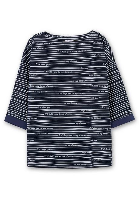 Sheego 3/4-Arm-Shirt Mit Streifen Und Wordingprint - Nachtblau Gemustert Sheego