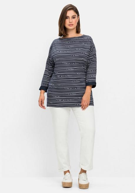 Sheego 3/4-Arm-Shirt Mit Streifen Und Wordingprint - Nachtblau Gemustert Sheego