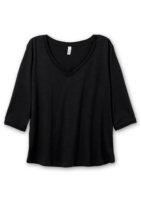 Sheego 3/4-Arm-Shirt Mit V-Ausschnitt, In Leichter A-Linie - Schwarz Sheego