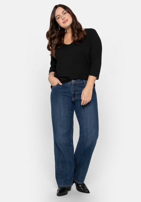 Sheego 3/4-Arm-Shirt Mit V-Ausschnitt, In Leichter A-Linie - Schwarz Sheego