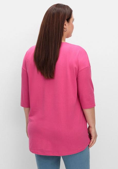 Sheego 3/4-Arm-Shirt Mit Wordingprint, Leicht Oversized - Dunkelpink Bedruckt Sheego