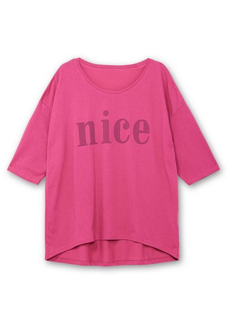 Sheego 3/4-Arm-Shirt Mit Wordingprint, Leicht Oversized - Dunkelpink Bedruckt Sheego