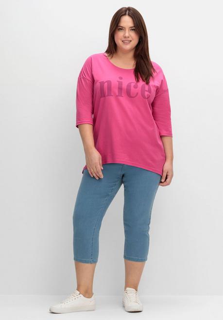 Sheego 3/4-Arm-Shirt Mit Wordingprint, Leicht Oversized - Dunkelpink Bedruckt Sheego