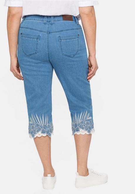 Sheego 3/4-Jeans Mit Stickerei Und Spitze Am Saum - Light Blue Denim Sheego