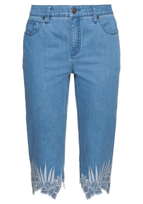 Sheego 3/4-Jeans Mit Stickerei Und Spitze Am Saum - Light Blue Denim Sheego