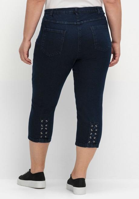Sheego 3/4-Jeans Mit Zierschnürung Hinten Am Saum - Dark Blue Denim Sheego