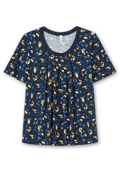Sheego A-Linien-Shirt Mit Kellerfalten Und Blumendruck - Tiefblau Gemustert Sheego