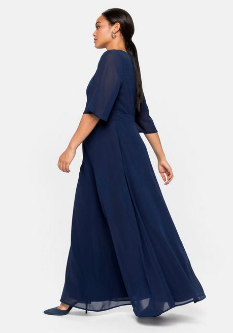 Sheego Abendkleid Aus Chiffon, Mit Spitzen-Einsatz - Marine Sheego