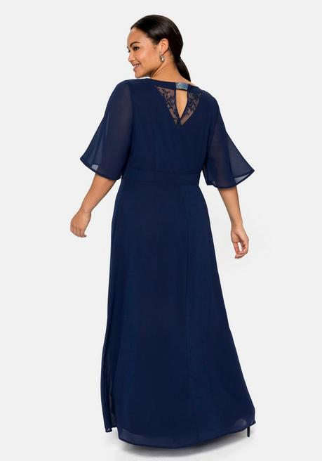 Sheego Abendkleid Aus Chiffon, Mit Spitzen-Einsatz - Marine Sheego