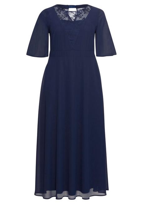 Sheego Abendkleid Aus Chiffon, Mit Spitzen-Einsatz - Marine Sheego