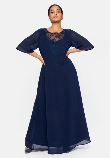 Sheego Abendkleid Aus Chiffon, Mit Spitzen-Einsatz - Marine Sheego