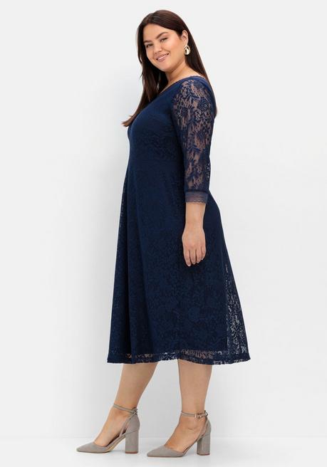 Sheego Abendkleid Aus Floraler Spitze - Marine Sheego