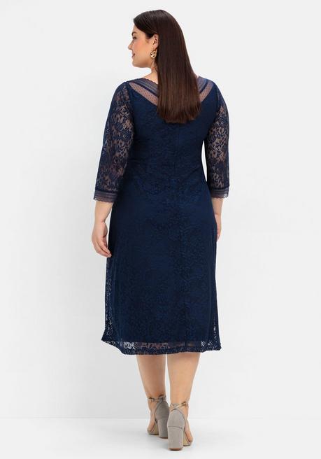 Sheego Abendkleid Aus Floraler Spitze - Marine Sheego