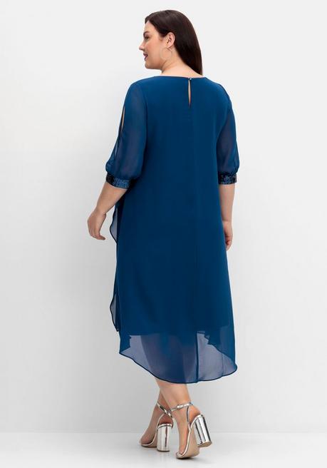 Sheego Abendkleid Aus Georgette, Mit Geschlitztem Ärmel - Blau Sheego