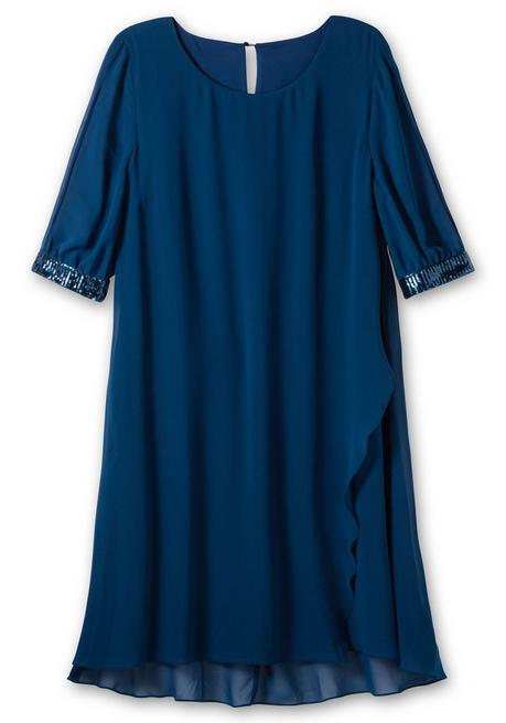 Sheego Abendkleid Aus Georgette, Mit Geschlitztem Ärmel - Blau Sheego