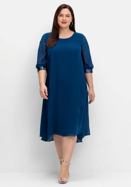 Sheego Abendkleid Aus Georgette, Mit Geschlitztem Ärmel - Blau Sheego