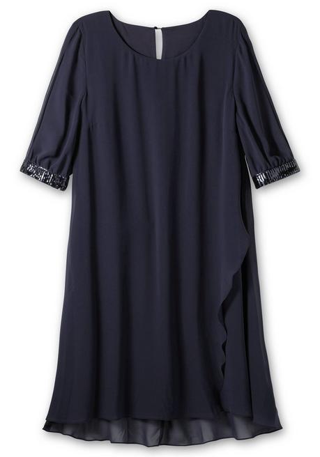Sheego Abendkleid Aus Georgette, Mit Geschlitztem Ärmel - Tiefblau Sheego