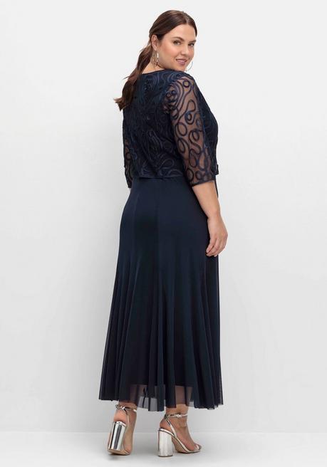 Sheego Abendkleid Aus Mesh, Mit Zierborten - Tiefblau Sheego