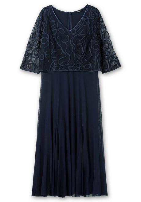 Sheego Abendkleid Aus Mesh, Mit Zierborten - Tiefblau Sheego