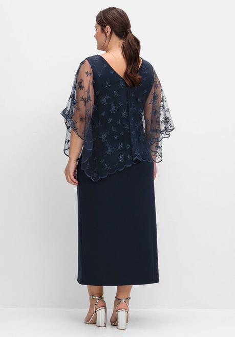 Sheego Abendkleid Im Lagenlook, Mit Mesh Und Spitze - Nachtblau Sheego