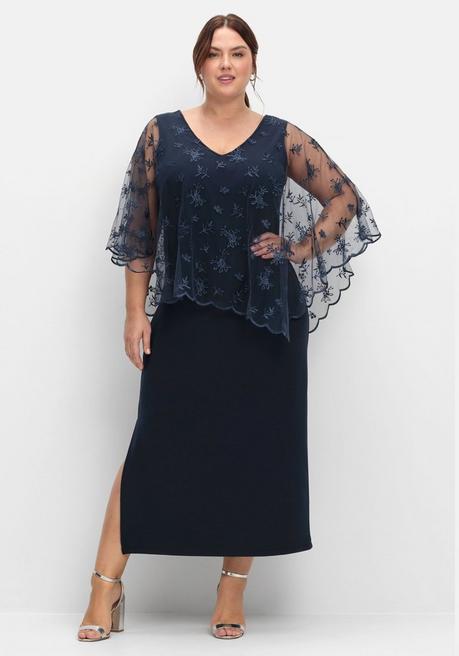 Sheego Abendkleid Im Lagenlook, Mit Mesh Und Spitze - Nachtblau Sheego