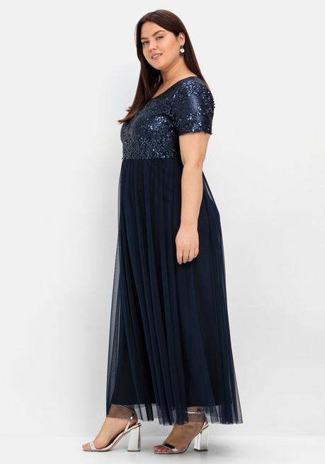 Sheego Abendkleid In A-Linie, Mit Pailletten - Marine Sheego