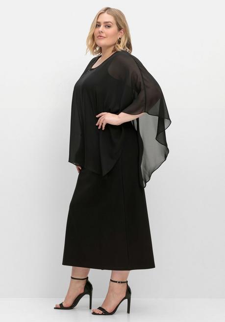 Sheego Abendkleid In A-Linie Mit Weiten Fledermausärmeln - Schwarz Sheego