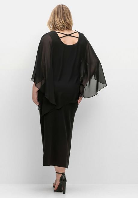 Sheego Abendkleid In A-Linie Mit Weiten Fledermausärmeln - Schwarz Sheego