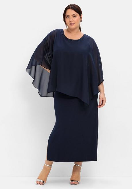 sheego Abendkleid in A-Linie mit weiten Fledermausärmeln - marine sheego