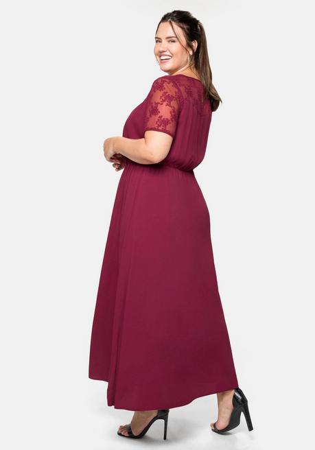 Sheego Abendkleid In Maxilänge, Mit Transparenter Spitze - Himbeere Sheego