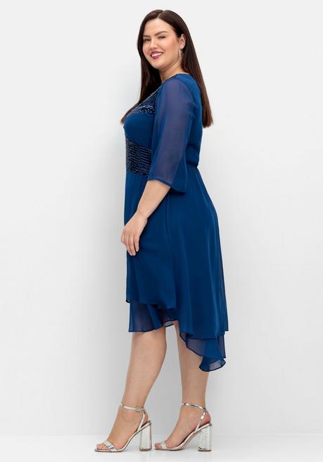 Sheego Abendkleid In Wickeloptik, Mit Pailletten - Blau Sheego