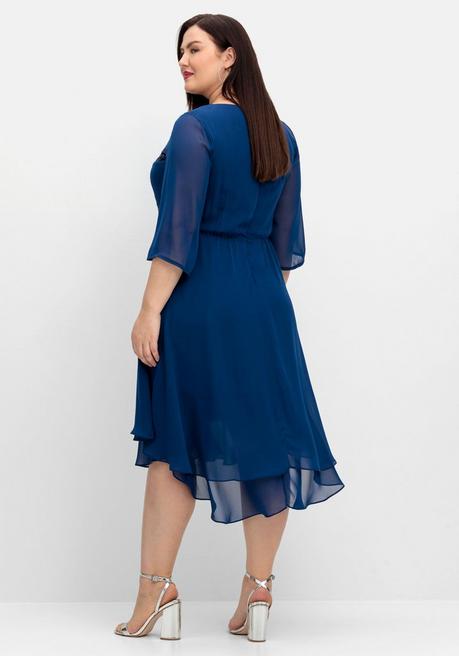 Sheego Abendkleid In Wickeloptik, Mit Pailletten - Blau Sheego