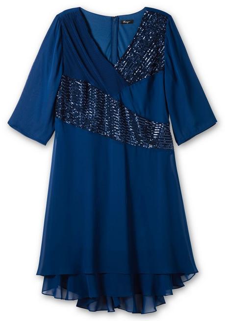 Sheego Abendkleid In Wickeloptik, Mit Pailletten - Blau Sheego