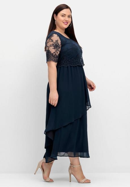 Sheego Abendkleid Mit Besticktem Mesh-Oberteil - Nachtblau Sheego