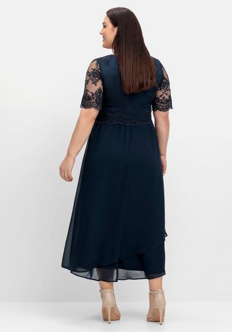 Sheego Abendkleid Mit Besticktem Mesh-Oberteil - Nachtblau Sheego