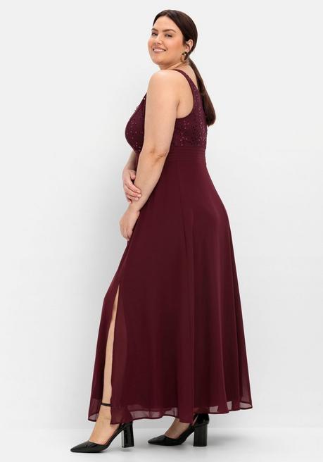 Sheego Abendkleid Mit Floraler Spitze - Aubergine Sheego