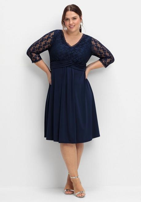 Sheego Abendkleid Mit Floraler Spitze Und Zier-Knotendetail - Marine Sheego