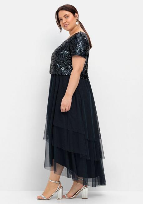 Sheego Abendkleid Mit Lose Fallendem Paillettenoberteil - Nachtblau Sheego