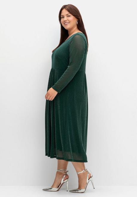 Sheego Abendkleid Mit Mesh Und Effektgarn - Tiefgrün Sheego
