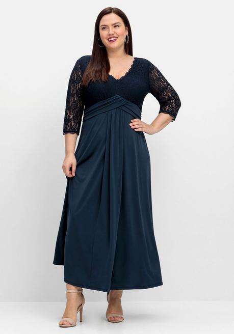sheego Abendkleid mit Oberteil aus floraler Spitze - nachtblau sheego