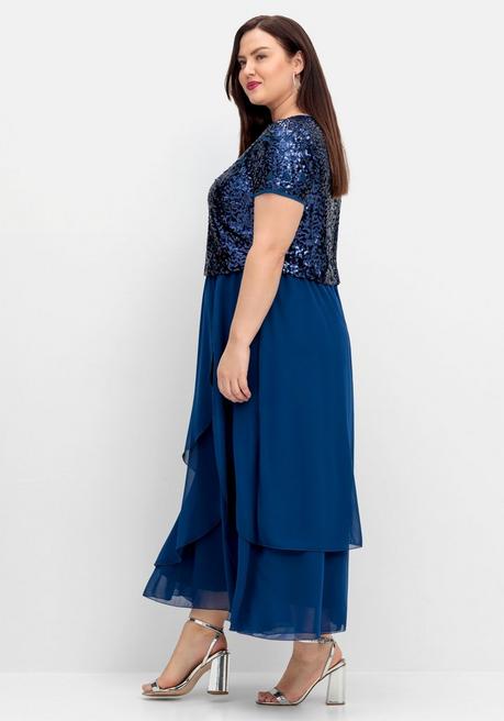 Sheego Abendkleid Mit Paillettenoberteil Und Lagen-Rock - Blau Sheego
