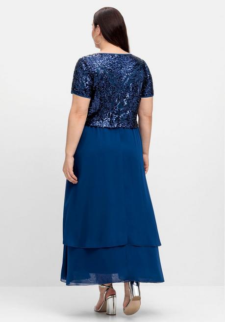 Sheego Abendkleid Mit Paillettenoberteil Und Lagen-Rock - Blau Sheego