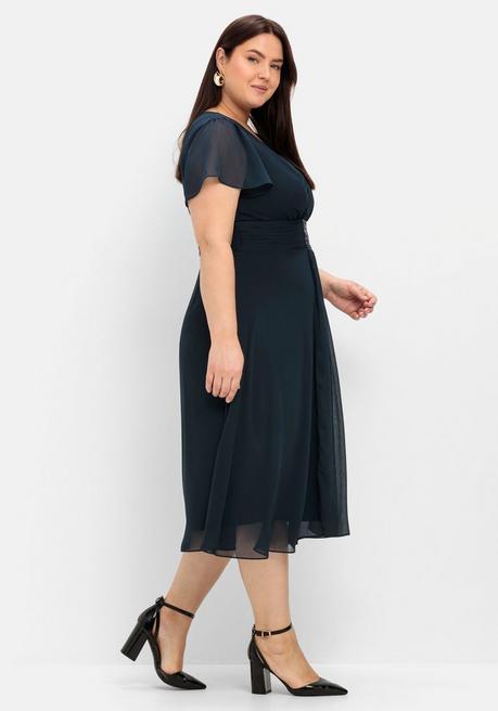 Sheego Abendkleid Mit Schmuckbrosche - Dunkelblau Sheego