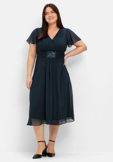 Sheego Abendkleid Mit Schmuckbrosche - Dunkelblau Sheego