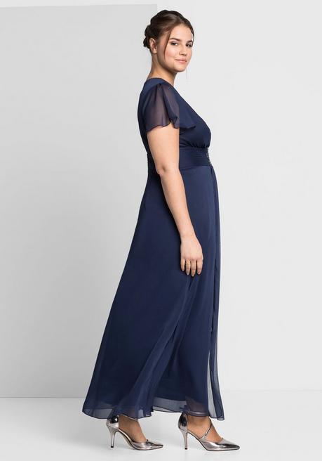 Sheego Abendkleid Mit Schmuckbrosche, In A-Linie - Marine Sheego