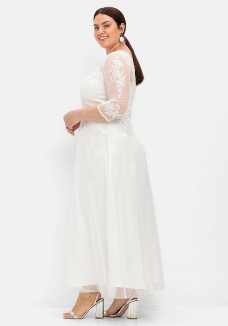 Sheego Abendkleid Mit Spitzenapplikationen In Corsagenoptik - Offwhite Sheego